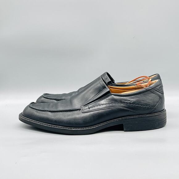 ECCO Shoes Mens 11.5 Black Leather Slip On Oxford Dress Square Toe Comfort